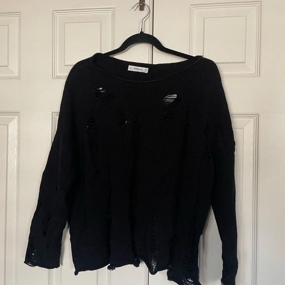 Zara Black Distressed Sweater
